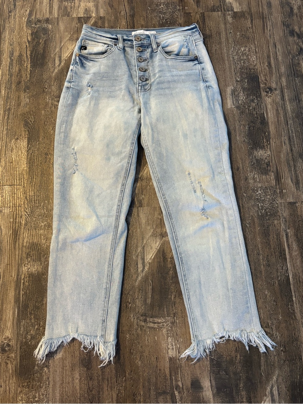 KanCan Light Blue High-Rise Button-Fly Cropped Jeans